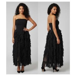 Muse by Marchesa Dahlia Black Strapless Chiffon Ruffle A-Line Gown
